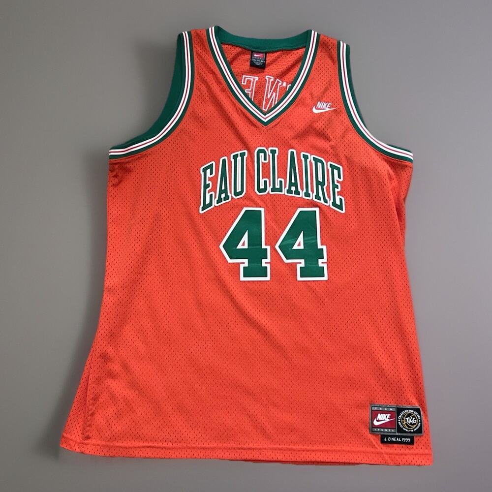 Vtg Nike Team Eau Claire O'Neal 44 Basketball Jersey Orange Green Mens XXL